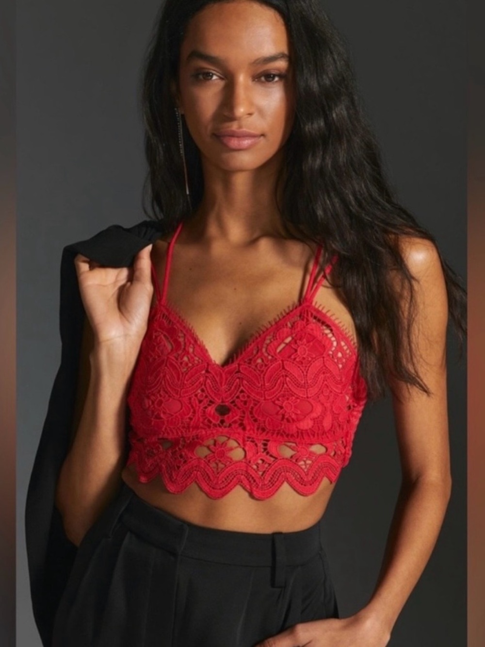 Anthropologie The Viviette Lace Red Bra Top Large NWT